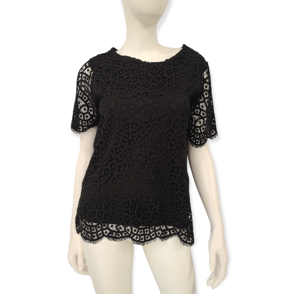 Black Lace Short Sleeve Top NWT size small - Picture 3 of 10